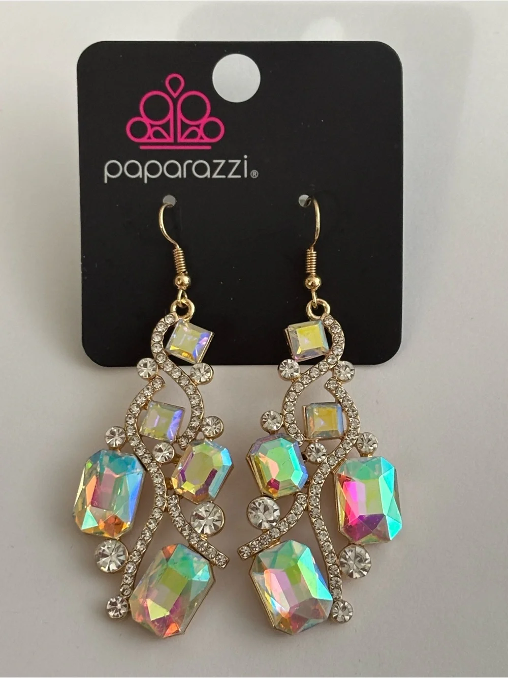 Paparazzi Gold-Tone Iridescent Crystal Dangle Earrings